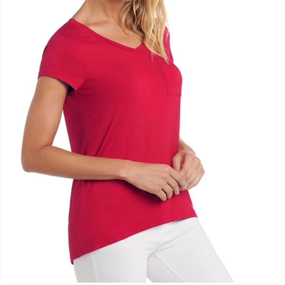 Cable & Gauge Red Womens V-Neck Swing Body Pocket Tee